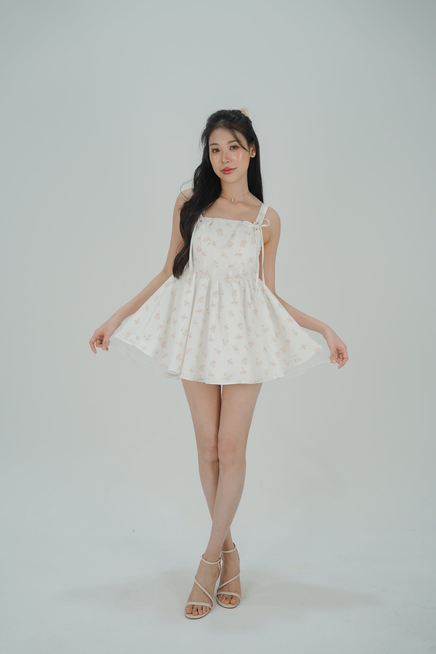 Audrey Padded Babydoll Mesh Romper (White)