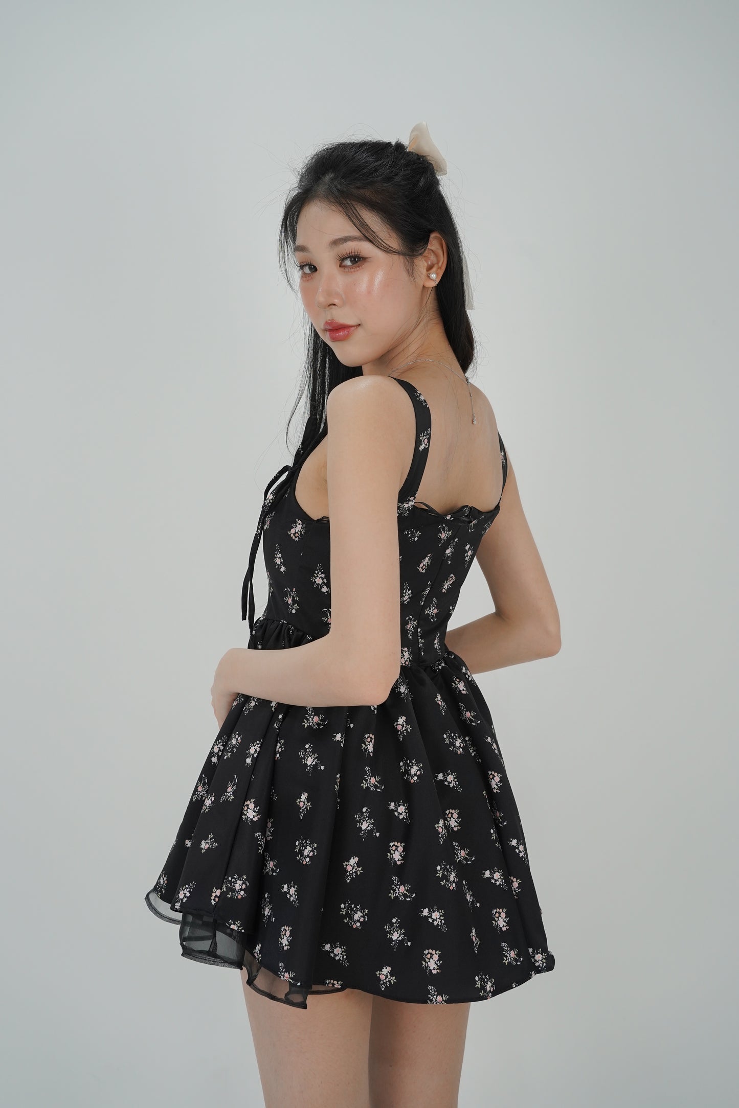 Audrey Padded Babydoll Mesh Romper (Black)