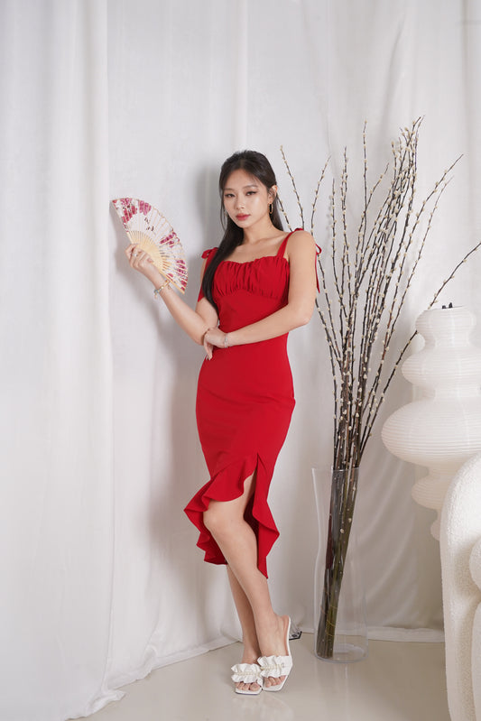 Ari Ruffle Ribbon Dress (Red)