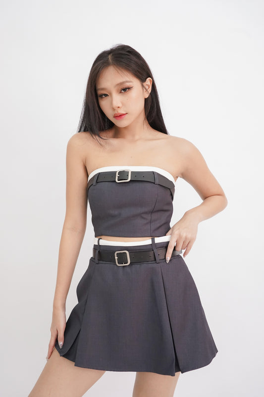 Brielle Belted Contrast Crop Top (Grey)