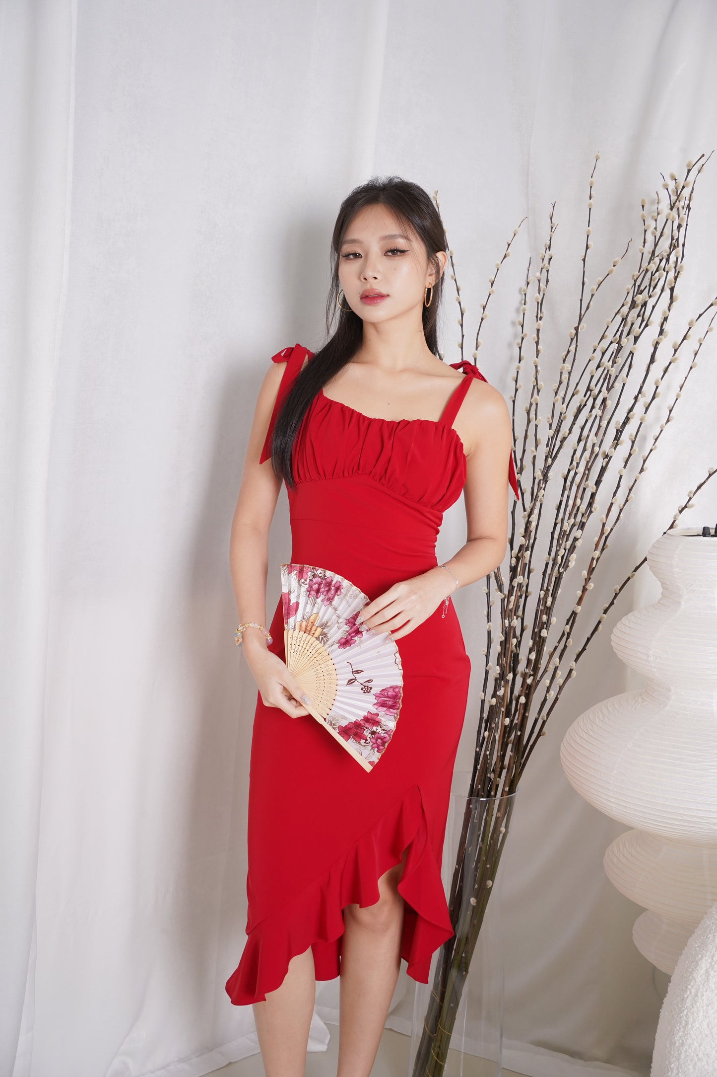 Ari Ruffle Ribbon Dress (Red)