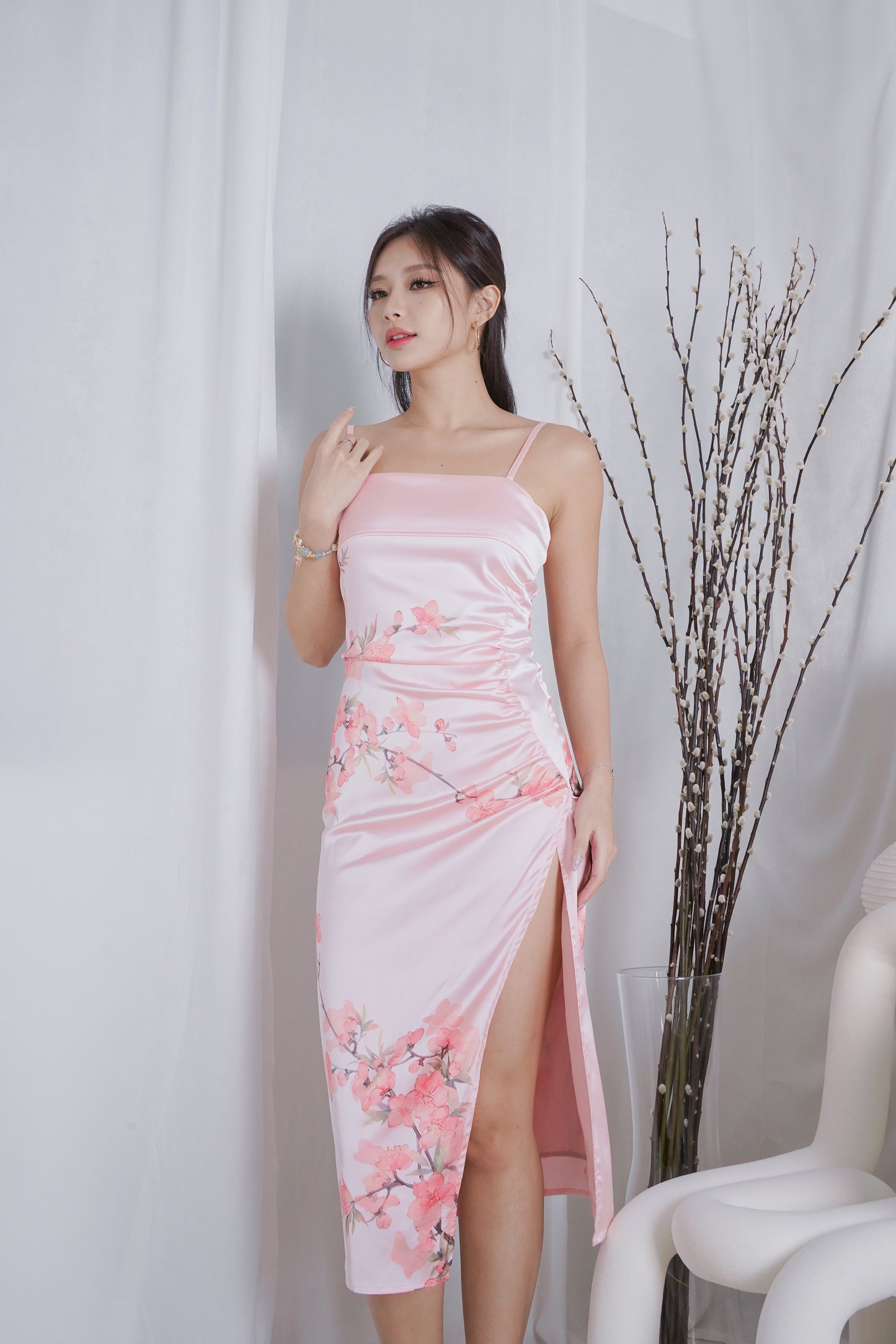 Sakura Ruched Slit Dress