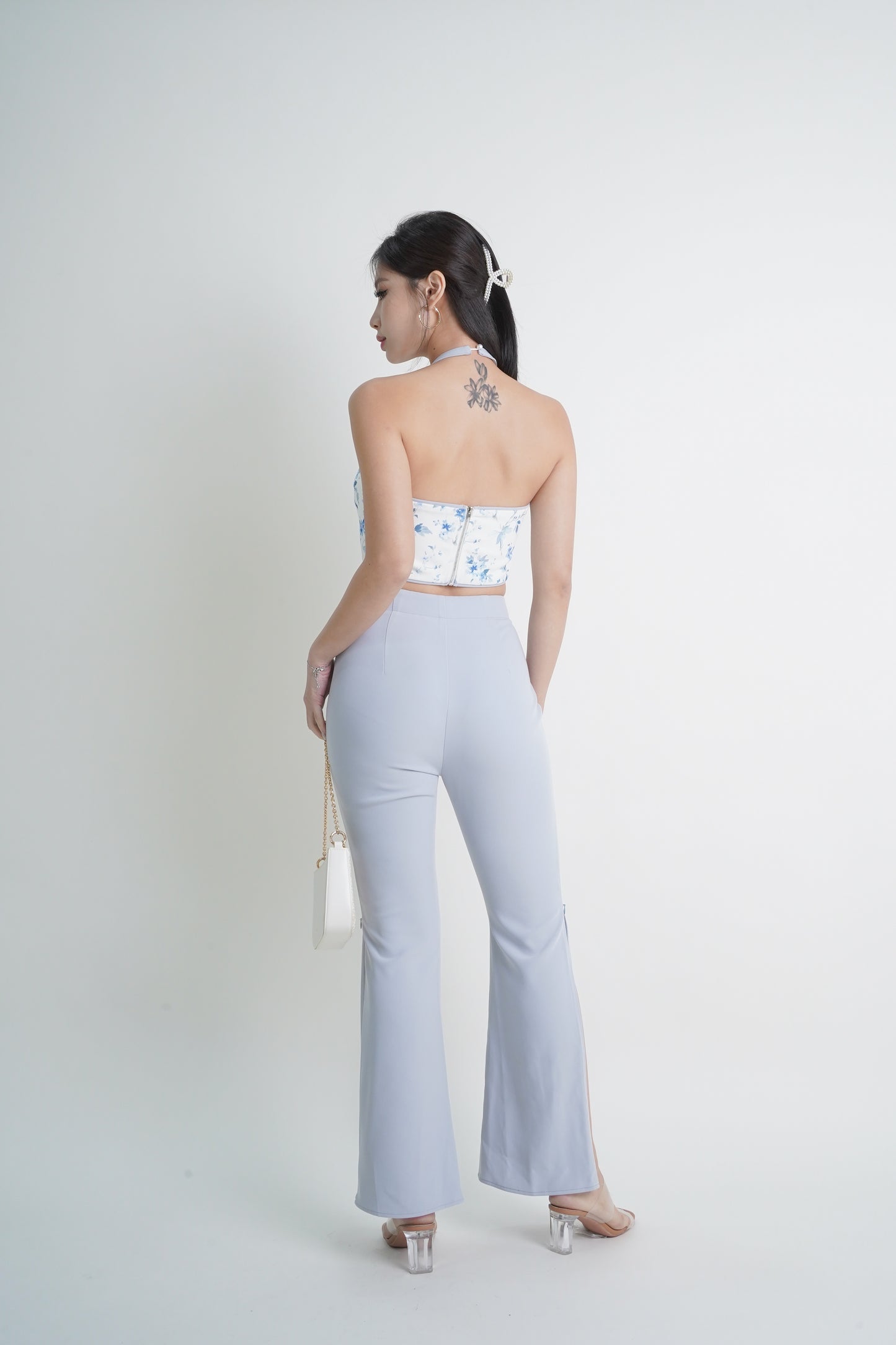 Karla Side Slit Bell Pants (Blue)