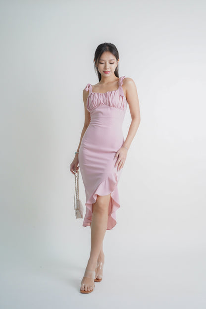 Ari Ruffle Ribbon Dress (Pink)