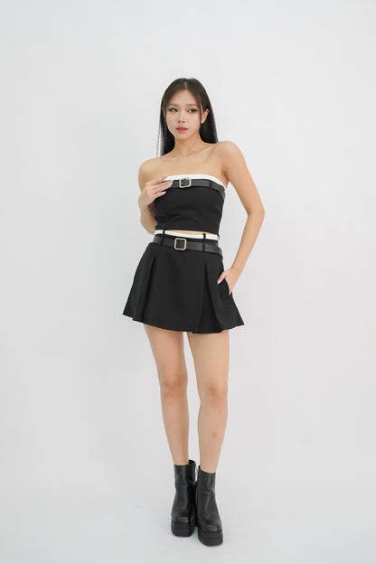 Brielle Belted Contrast Crop Top (Black)