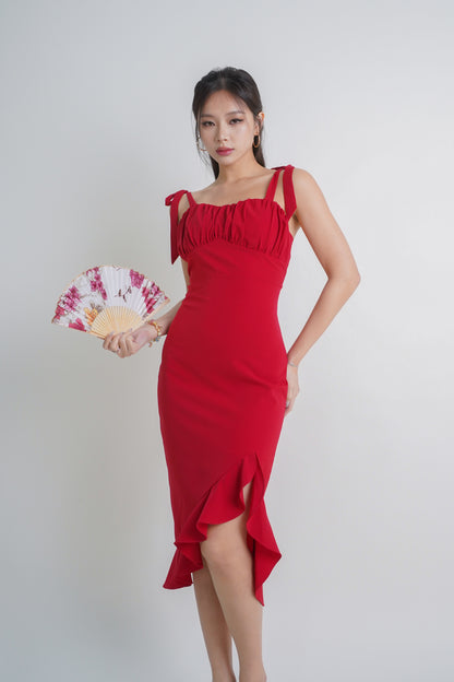 Ari Ruffle Ribbon Dress (Red)