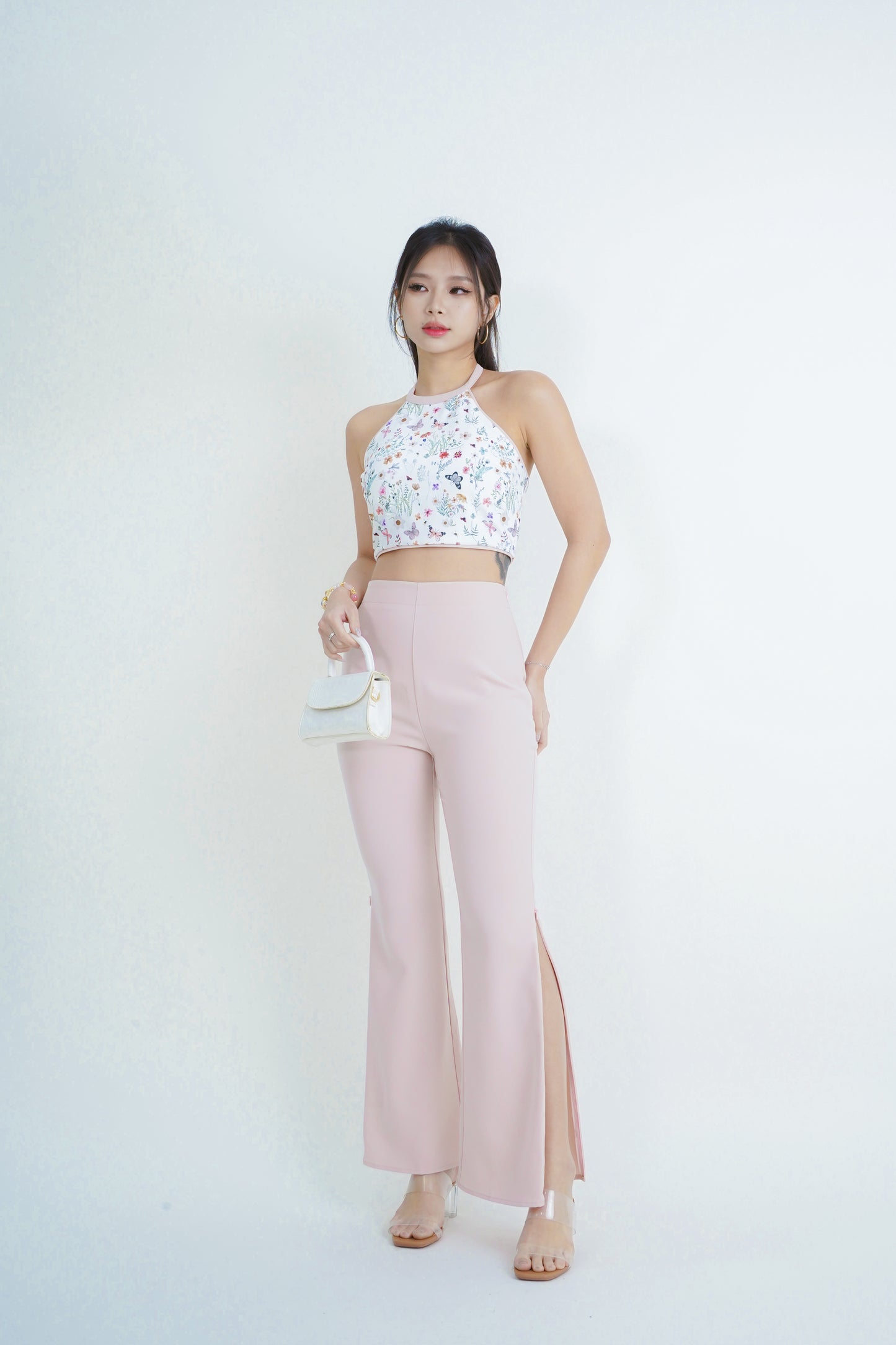 Karla Side Slit Bell Pants (Pink)