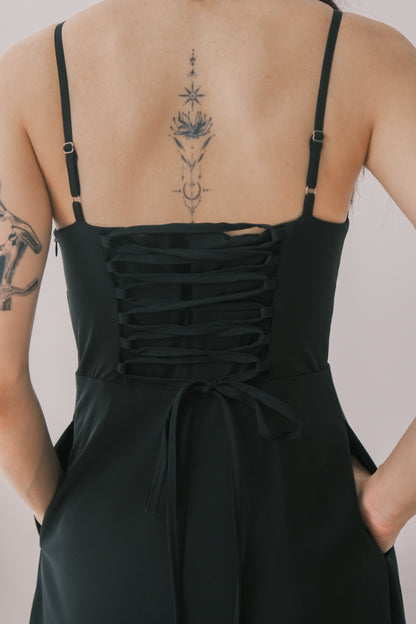 Demi Padded Shoelace Back Dress (Black)