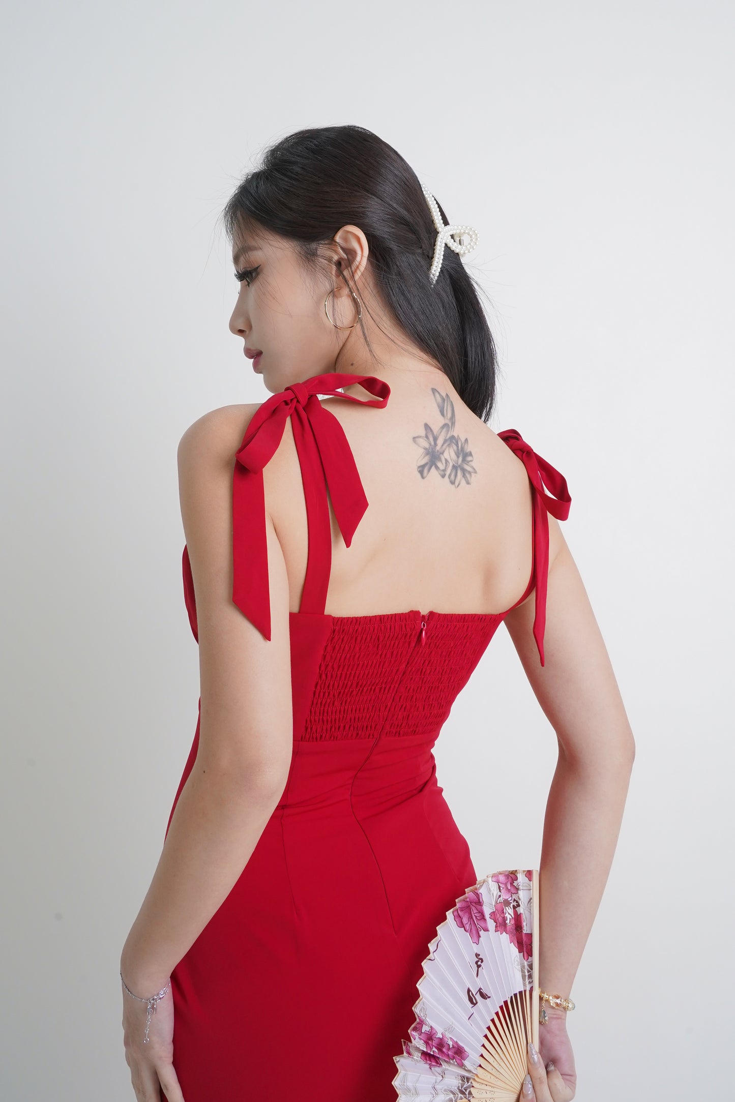 Ari Ruffle Ribbon Dress (Red)