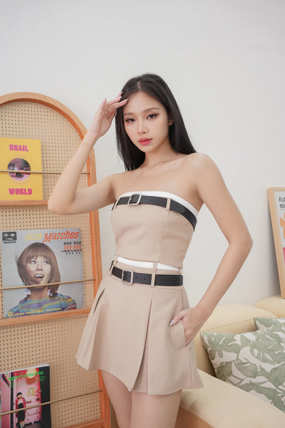 Brielle Belted Contrast Crop Top (Khaki)