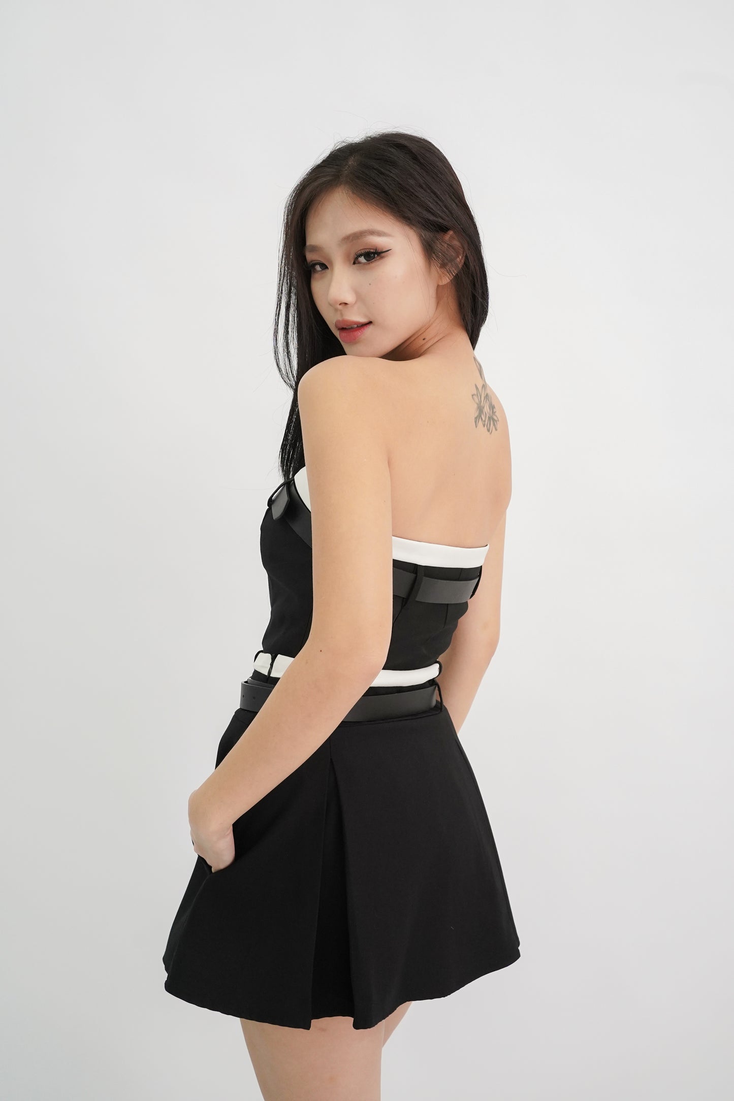 Brielle Belted Contrast Crop Top (Black)