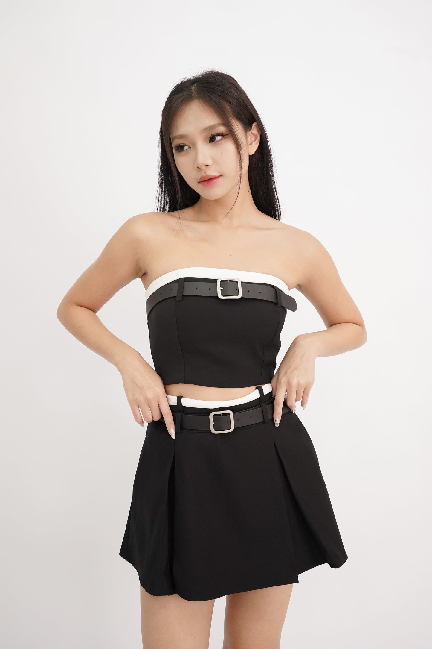 Brielle Belted Contrast Crop Top (Black)