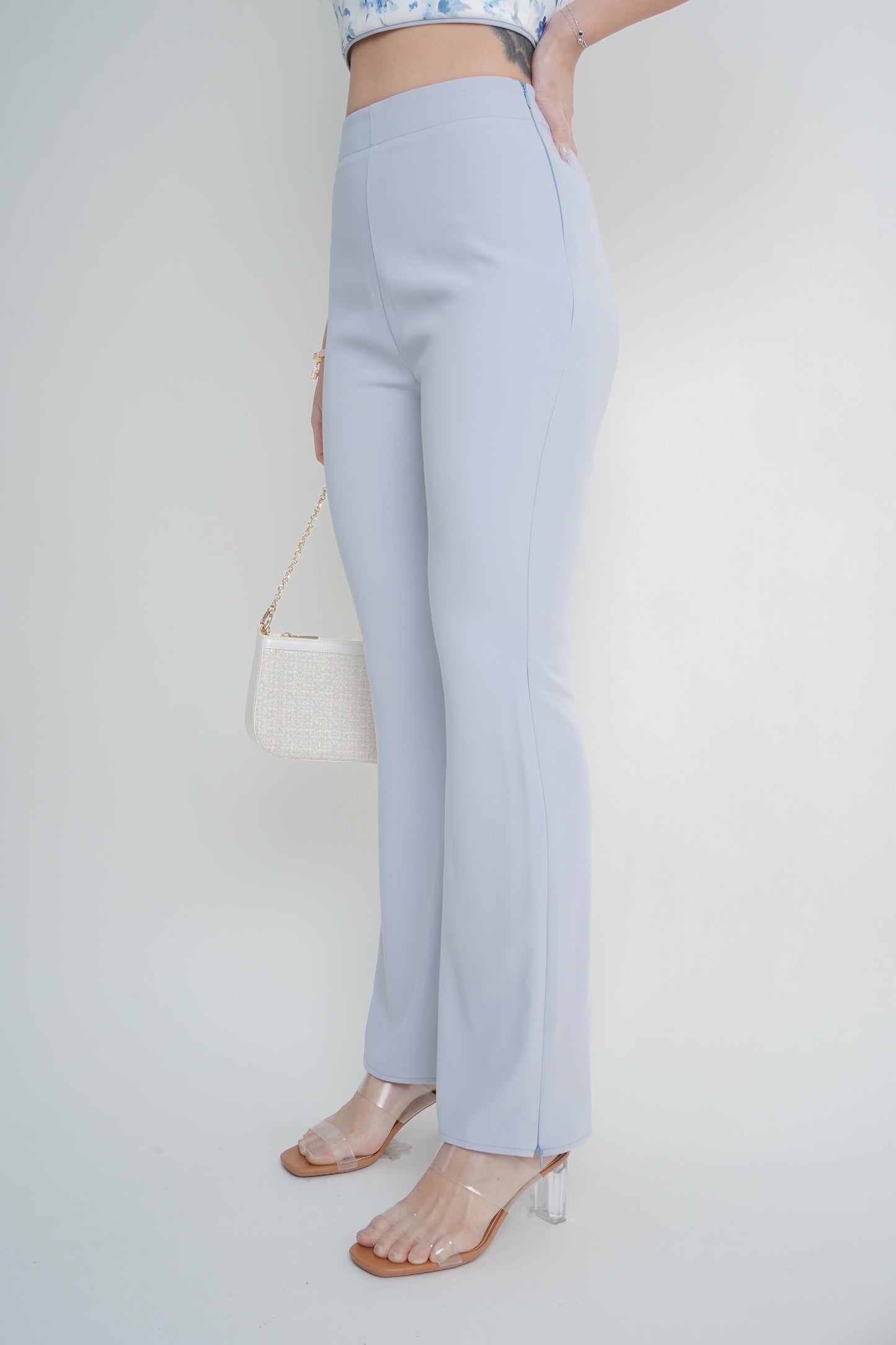 Karla Side Slit Bell Pants (Blue)