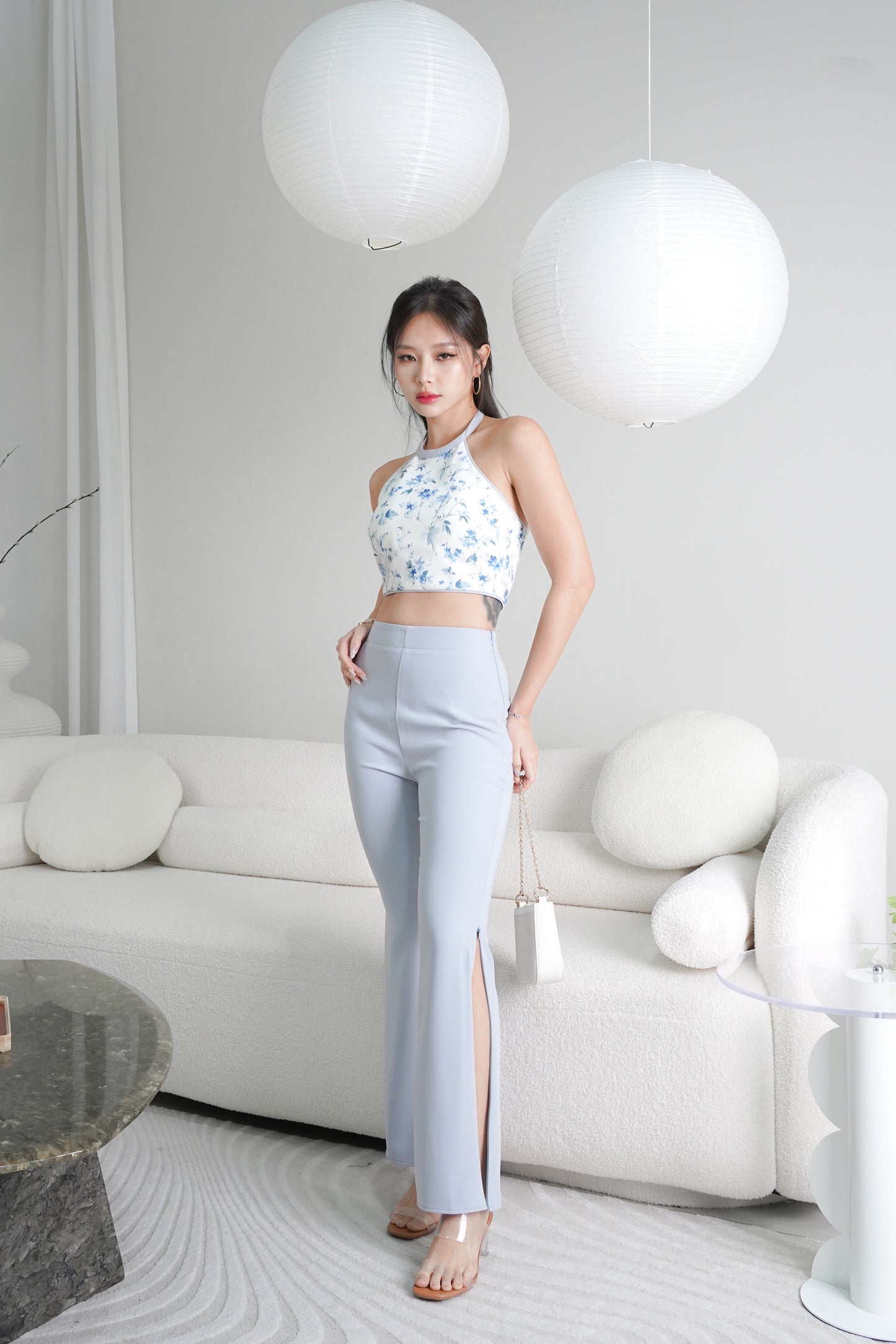 Karla Side Slit Bell Pants (Blue)