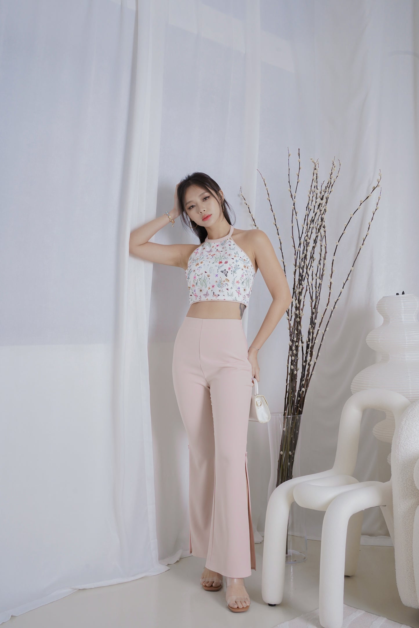 Karla Side Slit Bell Pants (Pink)