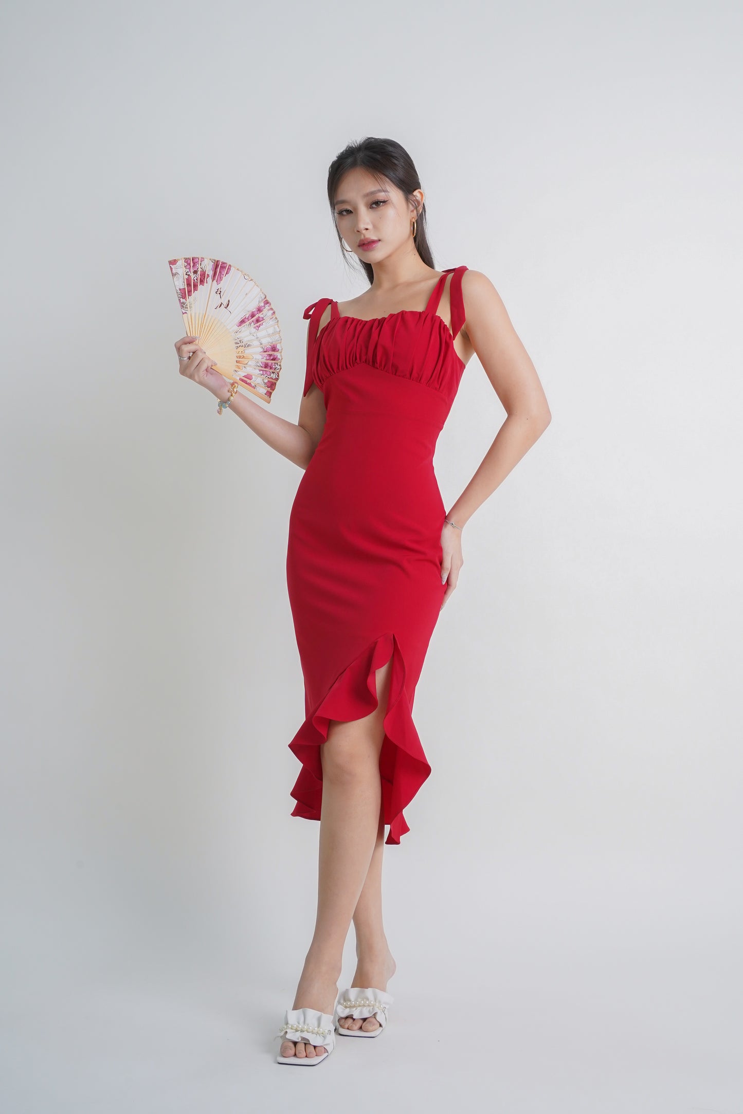 Ari Ruffle Ribbon Dress (Red)