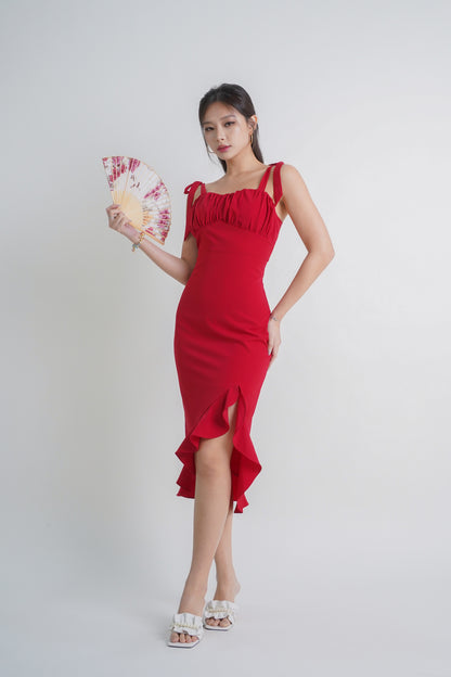 Ari Ruffle Ribbon Dress (Red)