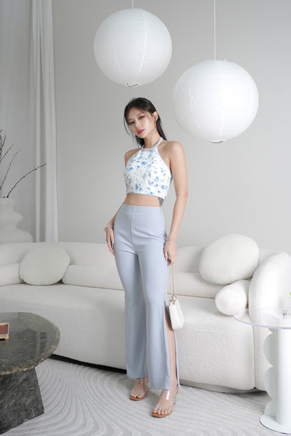 Karla Side Slit Bell Pants (Blue)